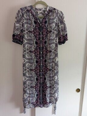 Lucky Brand Paisley Print Button-Front Midi Dress Purple and White Size Medium
